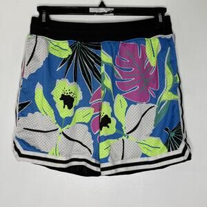 Chubbies Shorts Mens Large Blue Neon Floral Mesh Lined Athletic Swim Retro Style
